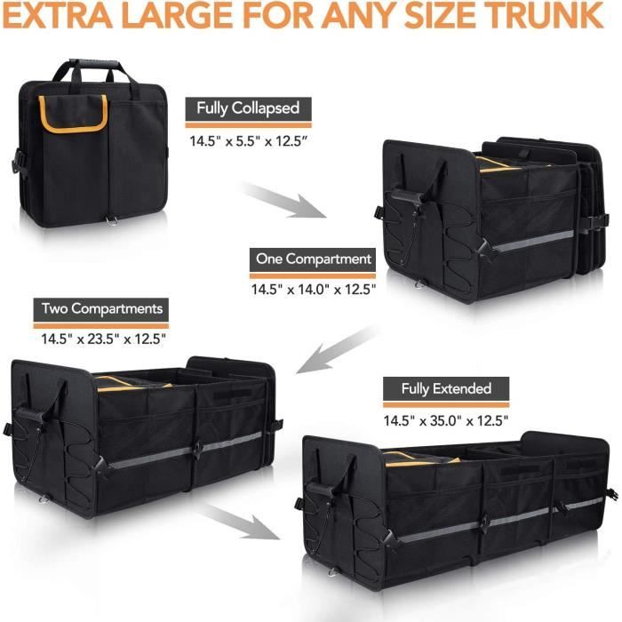 Organisateur Coffre Voiture Ergocar - Pliable Cuir PU - Avec Séparation Amovible
