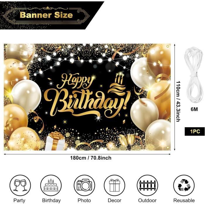 Banderole Joyeux Anniversaire Bleu - Bannière Toile De Fond 180x110 Cm