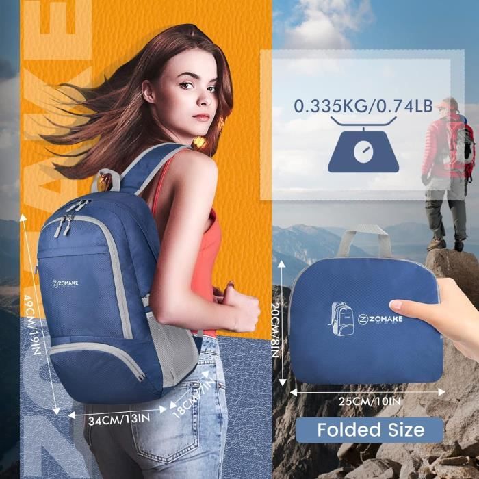 Sac Randonnée Léger Imperméable Sac à Dos Pliable 10L ZOMAKE - Ultra Léger Pour Randonnée Et Voyage Sac Dos Compact Homme Femme Enfant