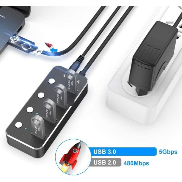 Hub USB 3.0 Alimenté Multiprise 11 Ports, Atolla Hub USB Transfert de  Données avec LEDs Interrupteur Individuel Alimentation - Cdiscount  Informatique