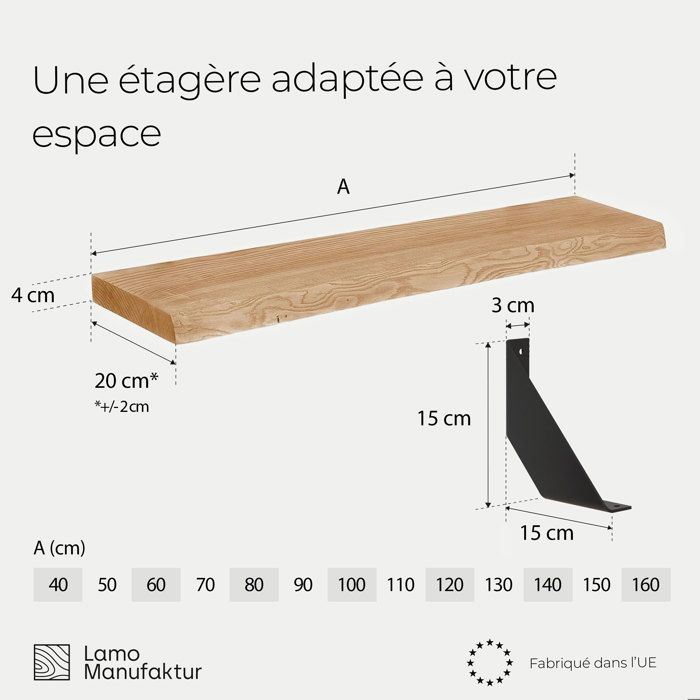 GIEANOO Étagère Murale, 30cm Étagère Flottante en Bois de chêne Massif, Rustique Etagere Bois pour Salon, Cuisine, Chambre, Salle de Bain