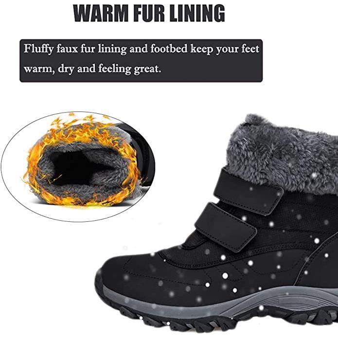 Botte Hiver Femme Bottines Neige Fourrure Chaude avec bottes velcro Bottes de neige Femme Chaudes antid rapantes imperm ables Noir