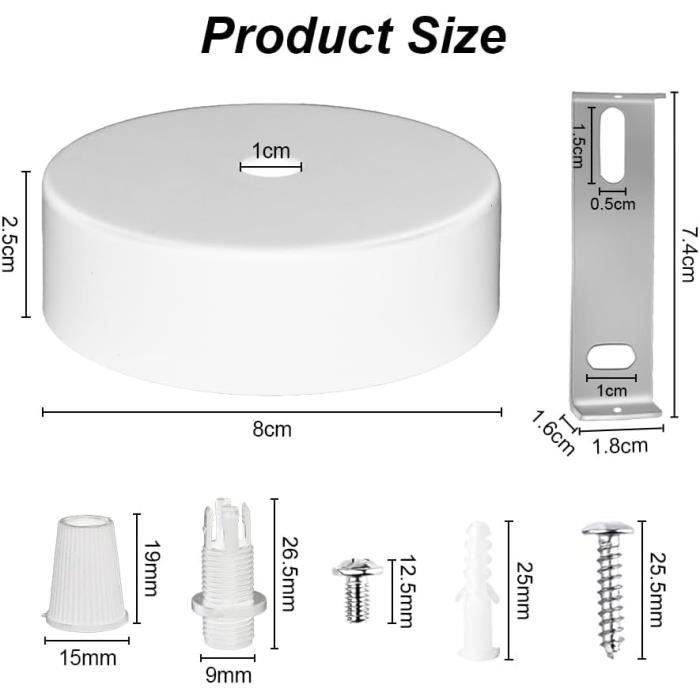 DAGORD 2 Pièces Rosace Plafond Blanc 80x25mm - Cache Fil Élégant Pour Lustre Et Plafonnier, Métal Robuste
