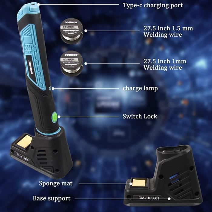 DOMINOX Fer à souder sans fil 1800 mAh avec lère LED, poignée ergonomique,  batterie rechargeable, chauffage rapide, avec kit de 174 - Cdiscount  Bricolage