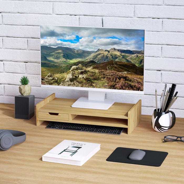 Qiilu étagère De Bureau Moniteur Support Pour Ordinateur Portable