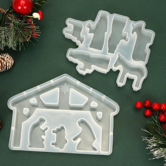Lot de 2 moules en silicone 3D pour crèche de Noël - plâtre, résine ...