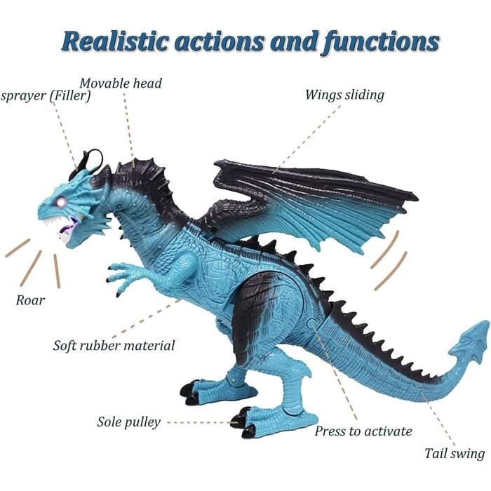 Smalody Dinosaure Télécommandé Géant – Robot Dragon RC Avec Pulvérisation De Brume Bleue, Rugissements Réalistes, Yeux Lumineux – Jouet Interactif Combat Pistolet Pour Enfants Garçons Filles