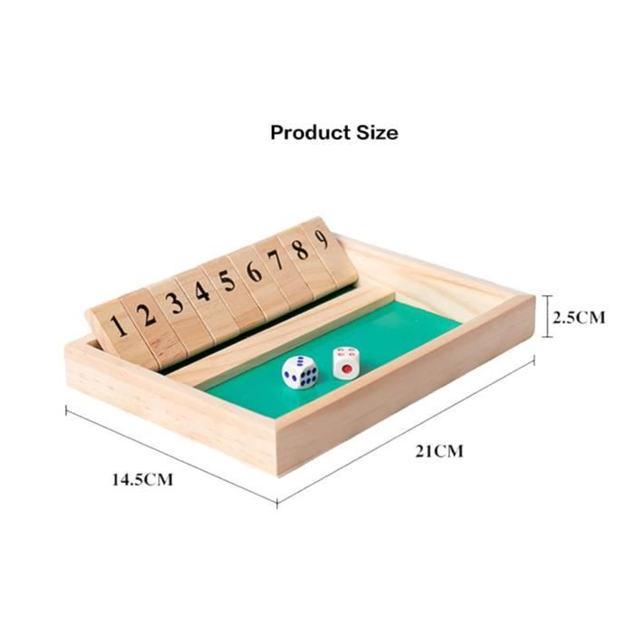 Shut The Box – Jeu De Dés En Bois, Plateau 6 Joueurs, Feutre Vert – Stratégie Et Calcul – Cadeau Voyage