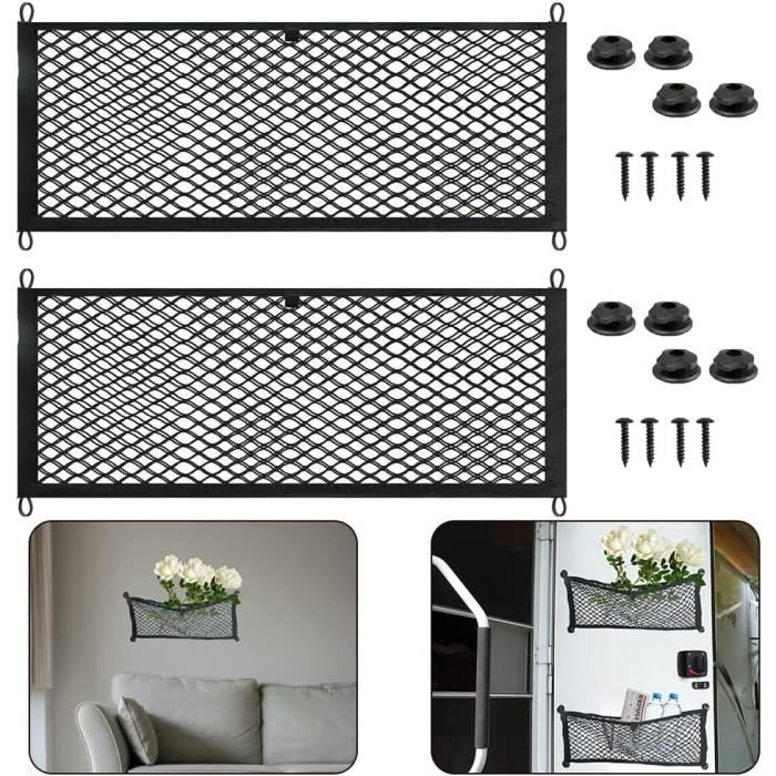 Filets De Rangement Emiif Lot De 2 - 25x60cm - Pour Camping-Car, Voiture, Bateau - Cadre Plastique Et Maille