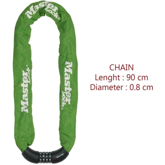 Chaîne Antivol Vélo Master Lock 90cm - Acier Cémenté 8mm Avec Clé