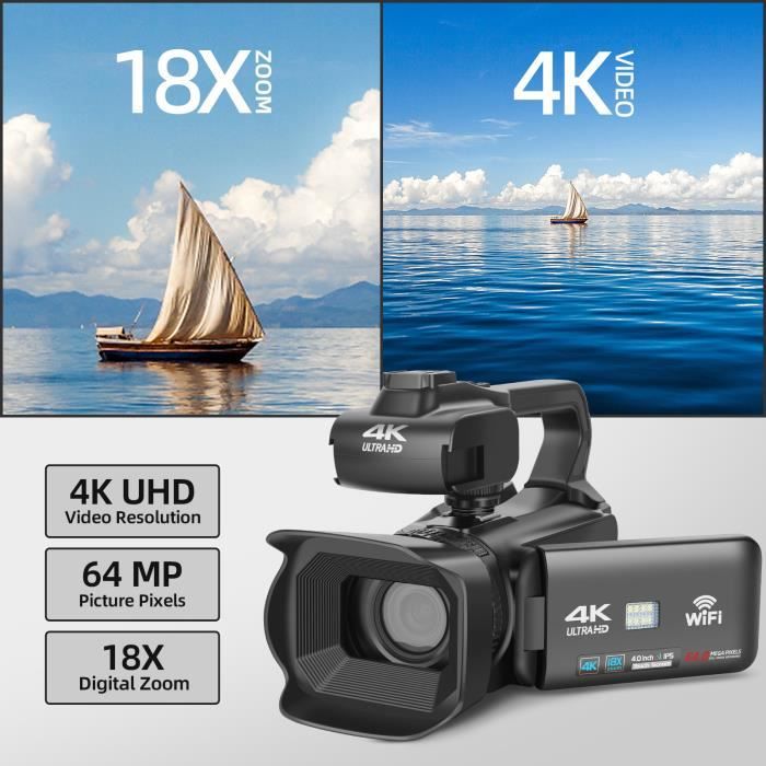 Caméscope Numérique 4K 44MP - Écran 2,8 Pouces, Zoom 16x, Anti-choc - Idéal Pour Vidéos Et Photos HD