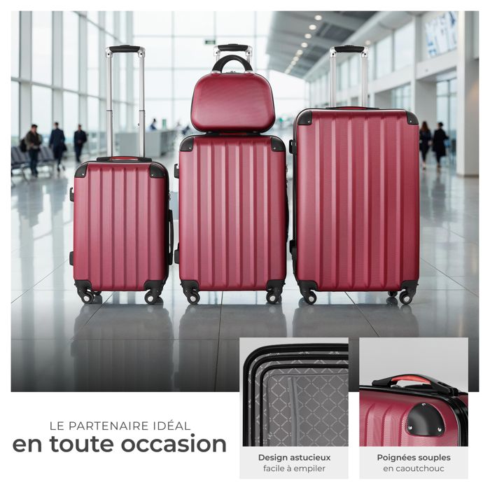 Lot De 4 Valises De Voyage Rigides Avec Roulettes - Rouge - Bagages Polyvalents Pour Soute Et Cabine - 6