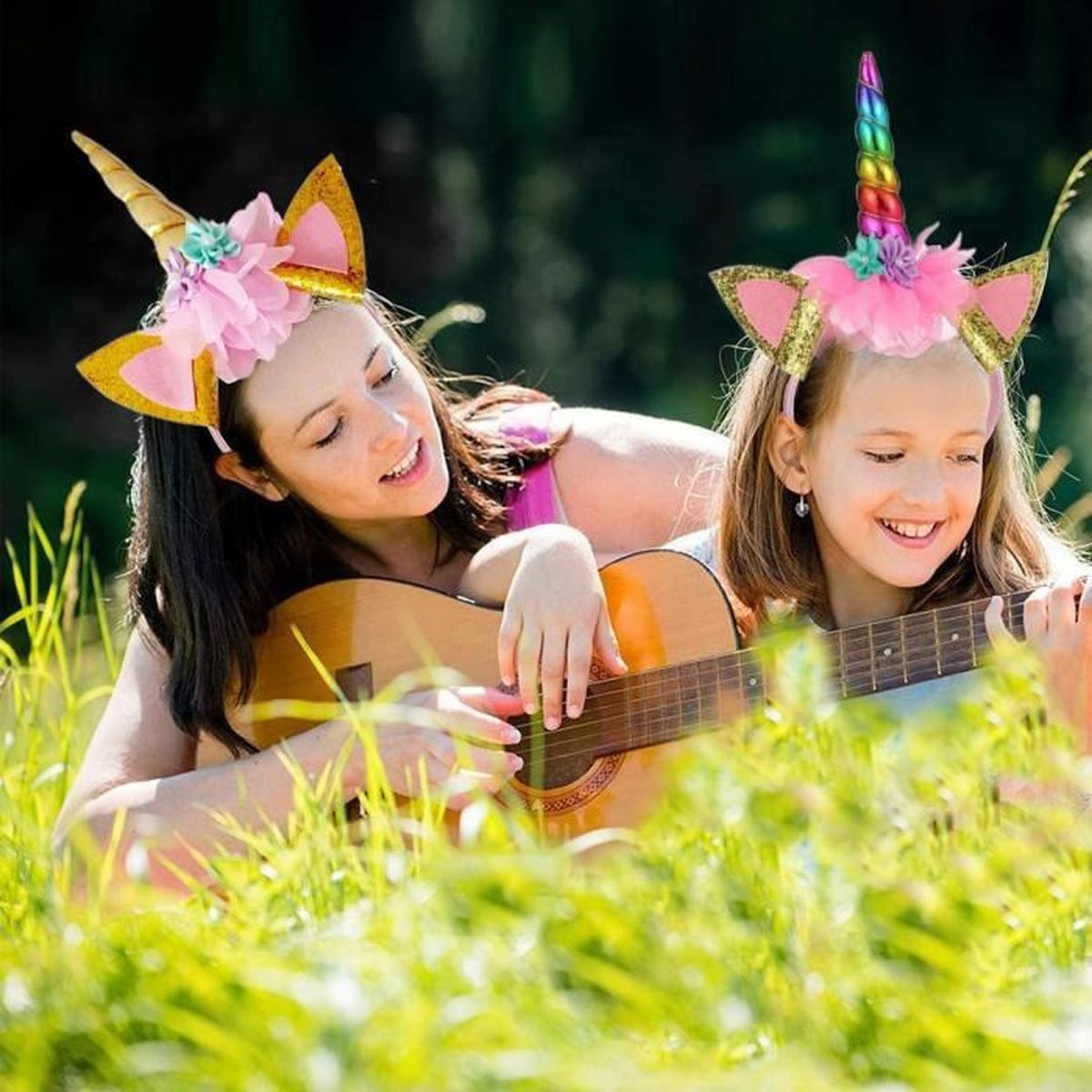anniversaires bandeaux licorne utilisés pour Pâques avec accessoires et oreilles pour cheveux en corne de licorne fêtes 2 élastiques pour enfants licorne Serre-Tête Licorne pour Fille Enfant 