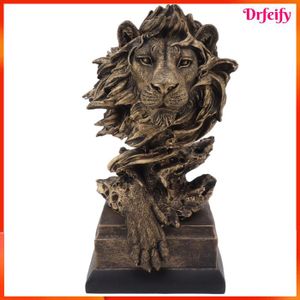 Tête De Lion Murale Dorée – Décoration Résine 23x20x9.5cm, Art Animalier