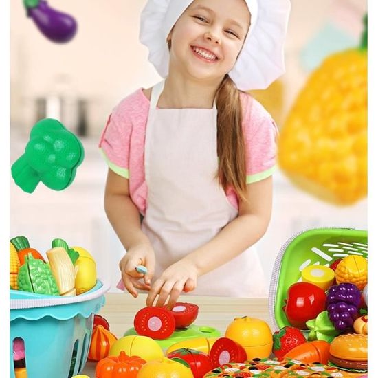Kit De Fruits Et Légumes à Découper En Bois – 10 Pièces + Couteau, Planche – Dès 2 Ans – Cadeau Montessori