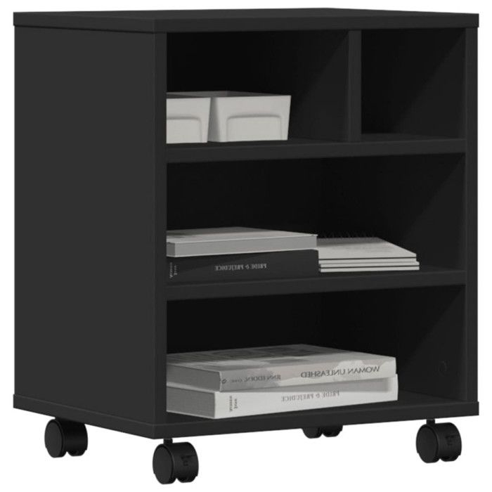 Support D'Imprimante 3 Niveaux En Bois Chêne Avec Roulettes | Meuble Bureau Mobile 50x41x75 Cm