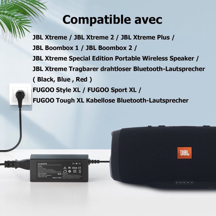Chargeur 65W 19V Pour JBL Xtreme/Boombox - Adaptateur Alimentation Remplacement - Certifié CE