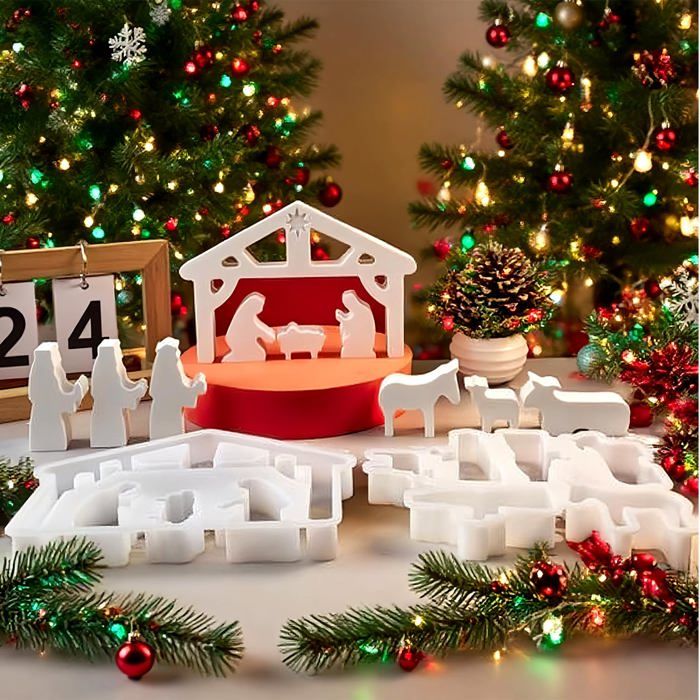Lot de 2 moules en silicone 3D pour crèche de Noël - plâtre, résine ...