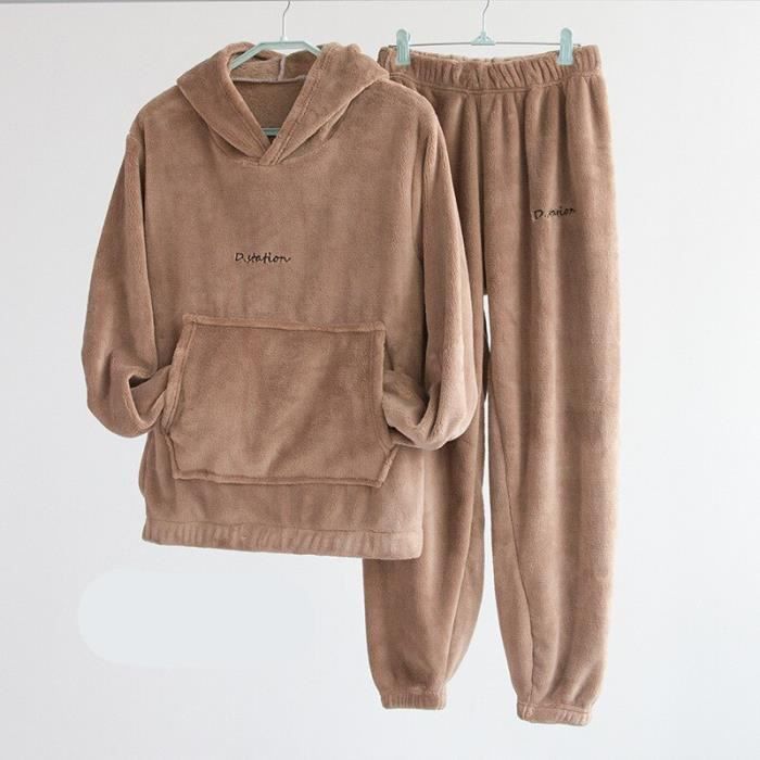 Pyjama Ensemble pyjama en molleton de corail pour homme et femme vetement de nuit epais ample doux et chaud sweat a Blanc Cdiscount Pret a Porter