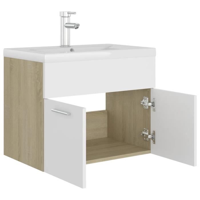 Salle de bain complète blanche design 60 cm avec vasque encastrée