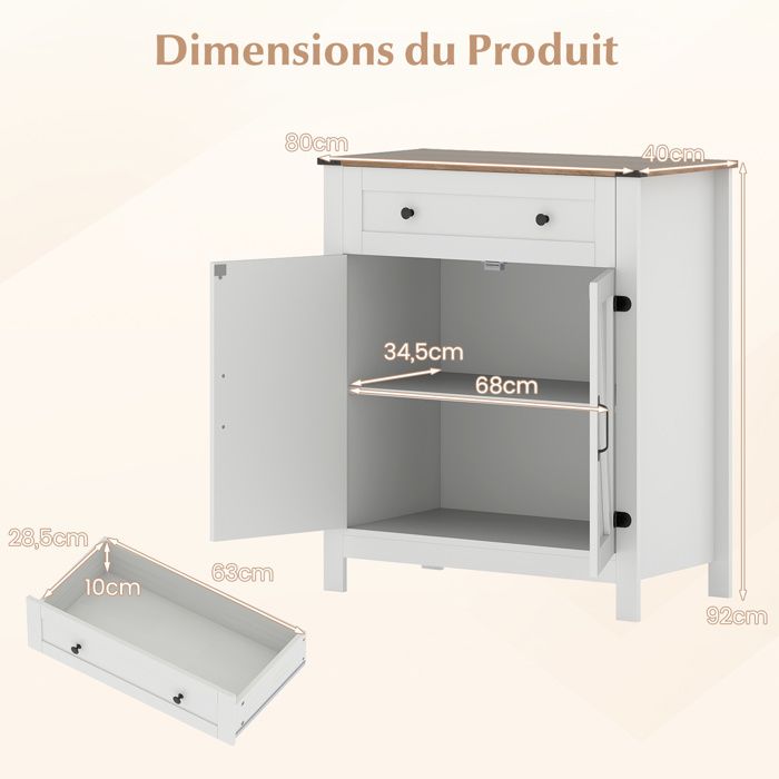Giantex 170 cm Buffet de cuisine avec étagères réglables, 2 tiroirs