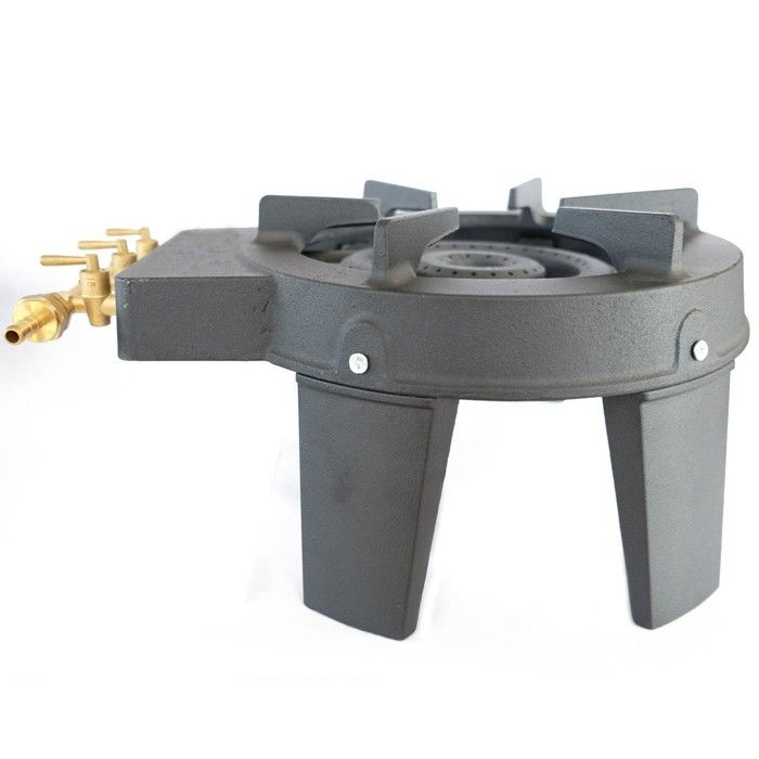 Réchod Gaz Fonte Triglav 9,8 KW – 3 Robinet, 2 Brûleurs, Tuyau 1,5m, Détendeur Butane, Pieds Stables, 7 Kg, Noir