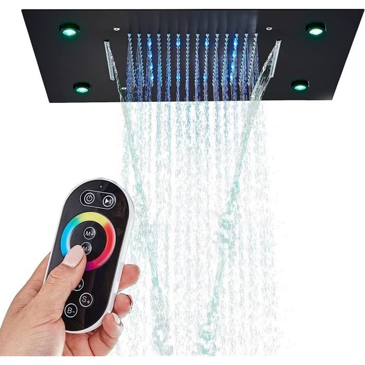 Douche de tête encastrable plafond noir LED en laiton,Tete de Douche