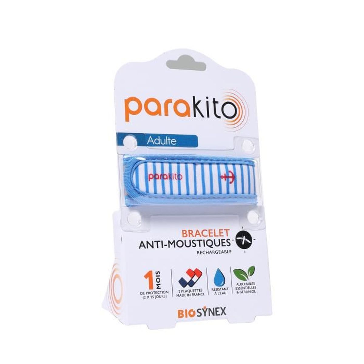 Bracelet Anti-moustiques PARAKITO Réutilisable - 2 Plaquettes Huiles Essentielles, 1 Mois De Protection, Sans DEET, Taille Junior 3+