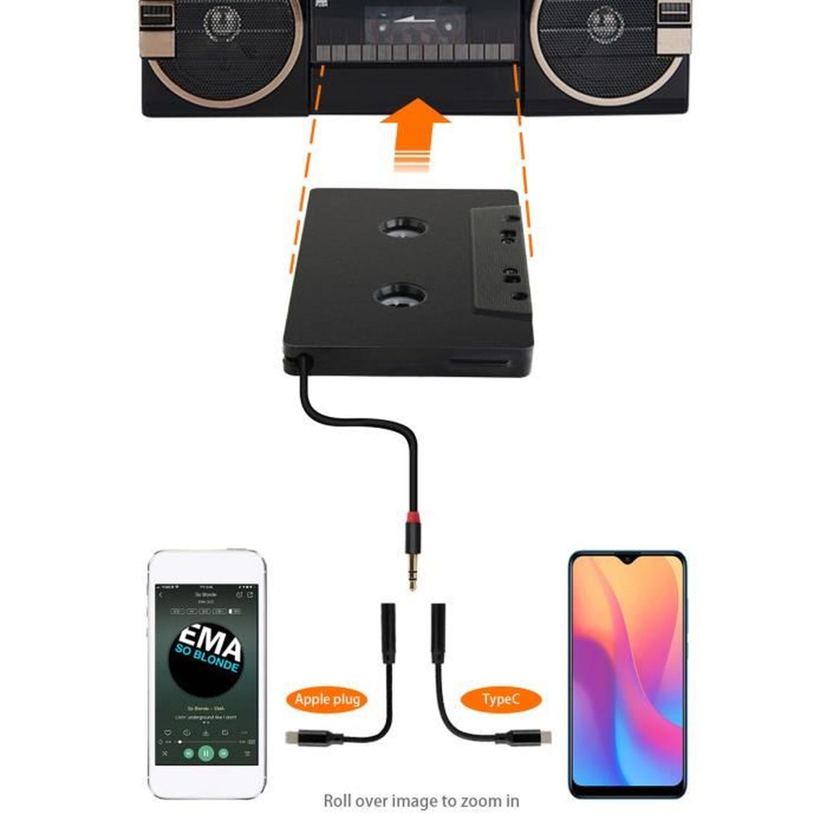 Adaptateur de cassette de voiture Cassette de voiture 3,5 mm vers