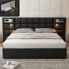 Lit coffre 180x200 cm - LANGTU - noir - Port USB - Recharge sans fil - Lampe intégrée - PU