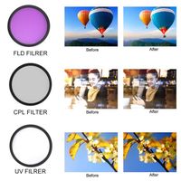 Kit de filtre pour objectif de caméra, 58mm UV CPL FLD Kit de filtre pour objectif de verre couleur optique avec accessoire de