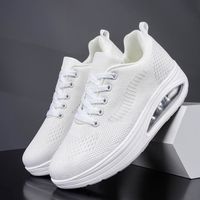 BBJ™ Baskets à lacets en maille pour femmes, chaussures de tennis plates - Blanc