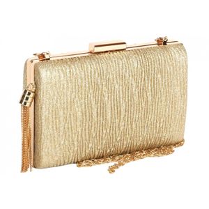 Pochette De Soirée 1.2.3 – Clutch Satin Noir Avec Chaîne Dorée (neuf)
