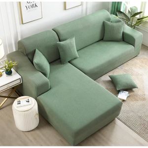 HOUSSE DE CANAPE Housse de canapé de protection 3 +2 places en L d'angle en polyester pour meubles de maison douce luxueuse - forêt verte