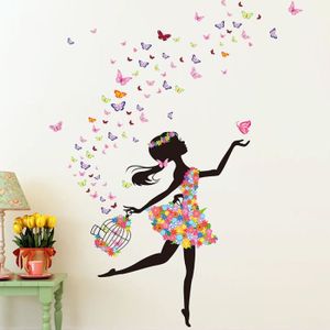 Romantique Danse Fille Fleur Fée Papillon Autocollants muraux