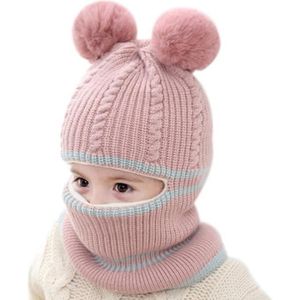 GLAITC Bonnet tricoté pour enfants Bonnet Chaud écharpe Ensemble mignon bonnet pour tout-petits chapeaux d'hiver épais en polaire thermique pour filles et garçons de 1 à 3 ans Pink 