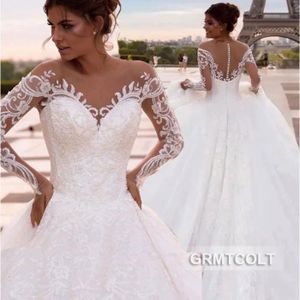 ROBE DE MARIÉE GRMTCOLT® Romantique Effet d'illusion Dentelle Manches Longues Elégante Robe De Mariée Avec Traîne