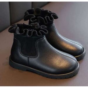 BOTTE Bottes pour filles en cuir PU imperméable avec cachemire chaud - ECELEN - Noir - Taille 22-37