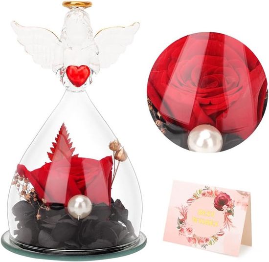 SHTALHST - Rose Éternelle Verre Ange Chaîne Amour - Cadeau Femme Romantique 13x13x17.5cm
