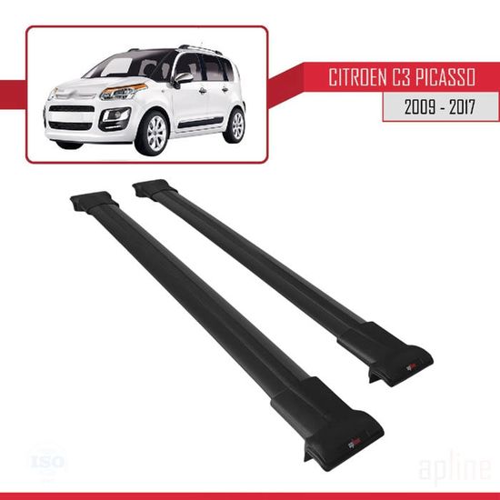 Compatible avec Citroen C3 Picasso 2007-2023 Barres de Toit FLY Modèle Railing Porte-Bagages de voiture NOIR