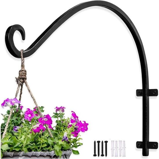 2 Supports Muraux Pour Plantes En Fer Noir - Crochet Inclus - Pour Pots Ronds Suspendus - Balcon, Jardin