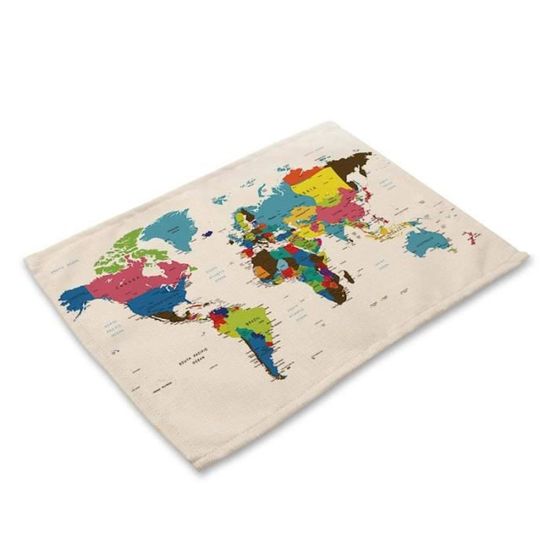 Set de table,1 pièces carte du monde motif cuisine napperon Table à manger tapis thé caboteur coton linge Pad - Type 2CD-MAP0001-10