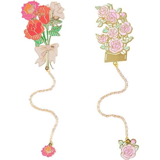 Accessoire Livre Déco 6 Marque-Pages Métal Doré Avec Chaîne - Motifs Feuilles Et Fleurs - AIEX Cadeau Lecteur