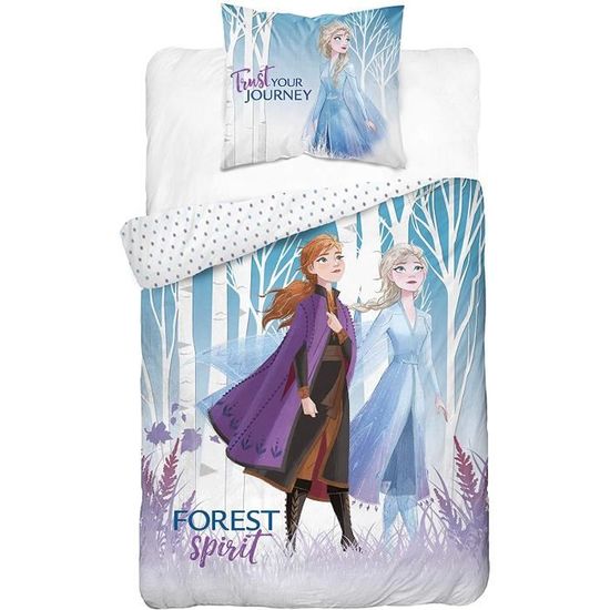 Disney La Reine des Neiges La Reine des Neiges - Parure de lit bébé coton  Ana et Elsa - Housse de couette 100x135 cm Taie 40x60 cm pas cher 