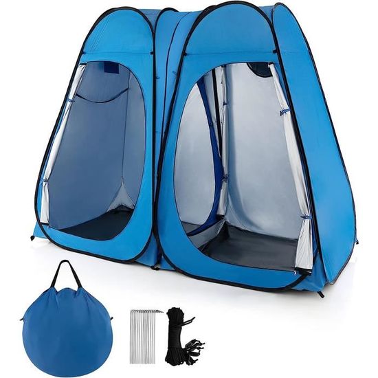 GOPLUS Tente de Douche Pliable Pop-up pour 2 Personnes, Tente Cabine avec Fenêtre, Tente de Toilette avec Sac de Transport,Bleu