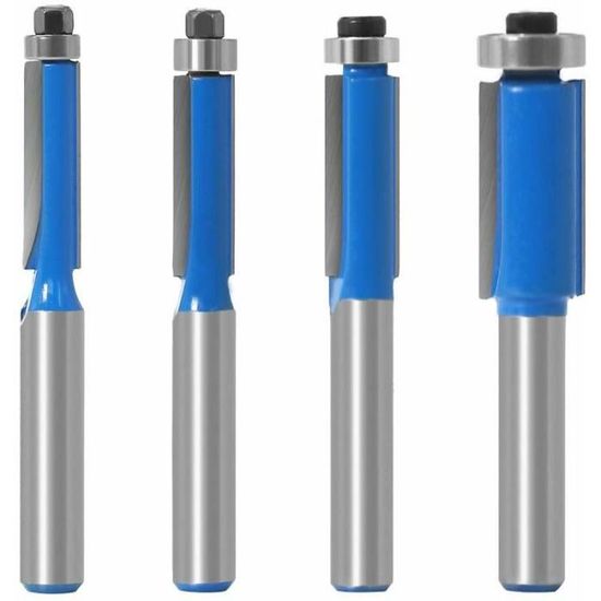 Lot De 4 Fraises à Affleurer Pour Défonceuse – Tige 8 Mm, Carbure De Tungstène, Pour Bois Et DIY