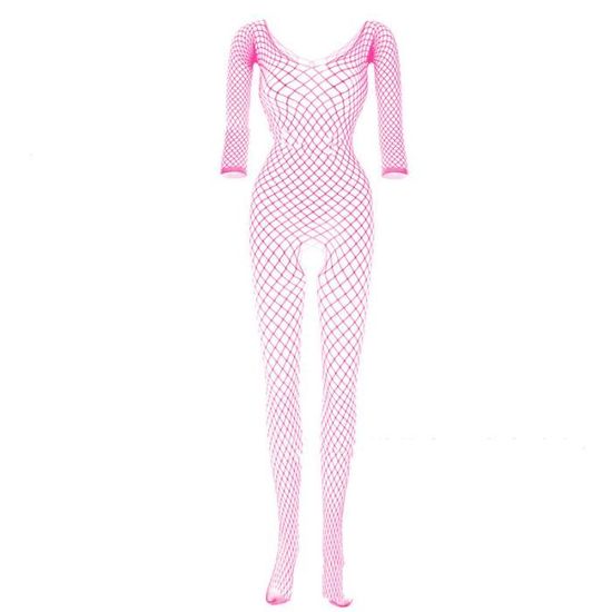 Body Résille Femme Sexy - Lingerie Une Pièce Transparente - Noir/Rouge/Rose