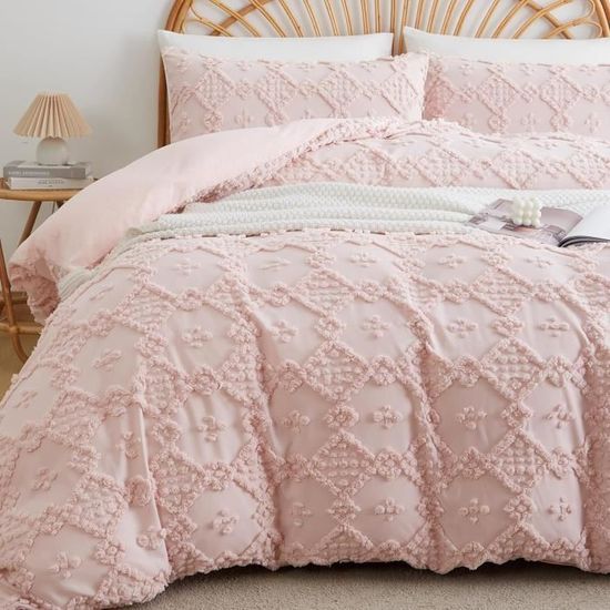 Housse De Couette Tuftée Bohème Parure De Lit 220X 240Cm Rose
