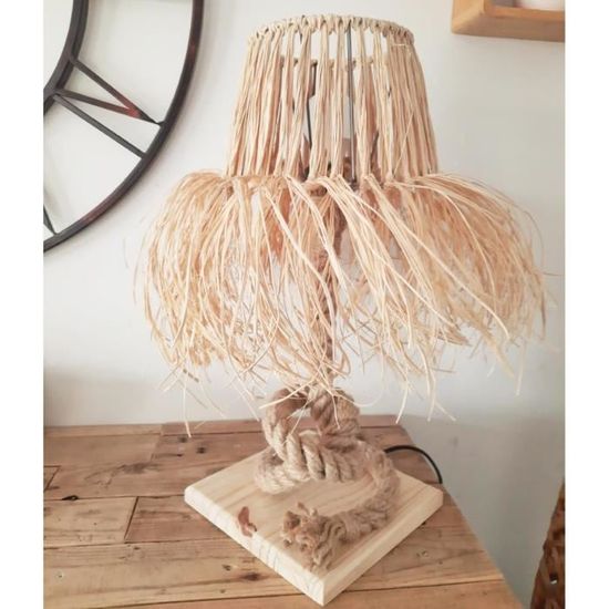 HOMCOM Lampe De Table Rustique Lampe De Chevet Avec Base En Bois Abat Jour En Lin Interrupteur A Bascule Marron~24qgo7bkpuo01