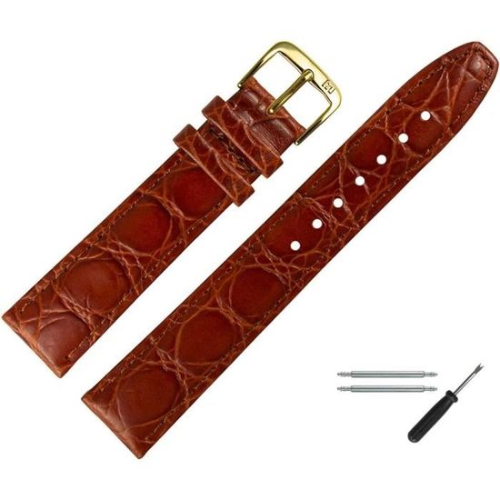 Bracelet De Montre ZRC Cuir Crocodile - Noir Et Bleu - Largeur 14mm - Neuf